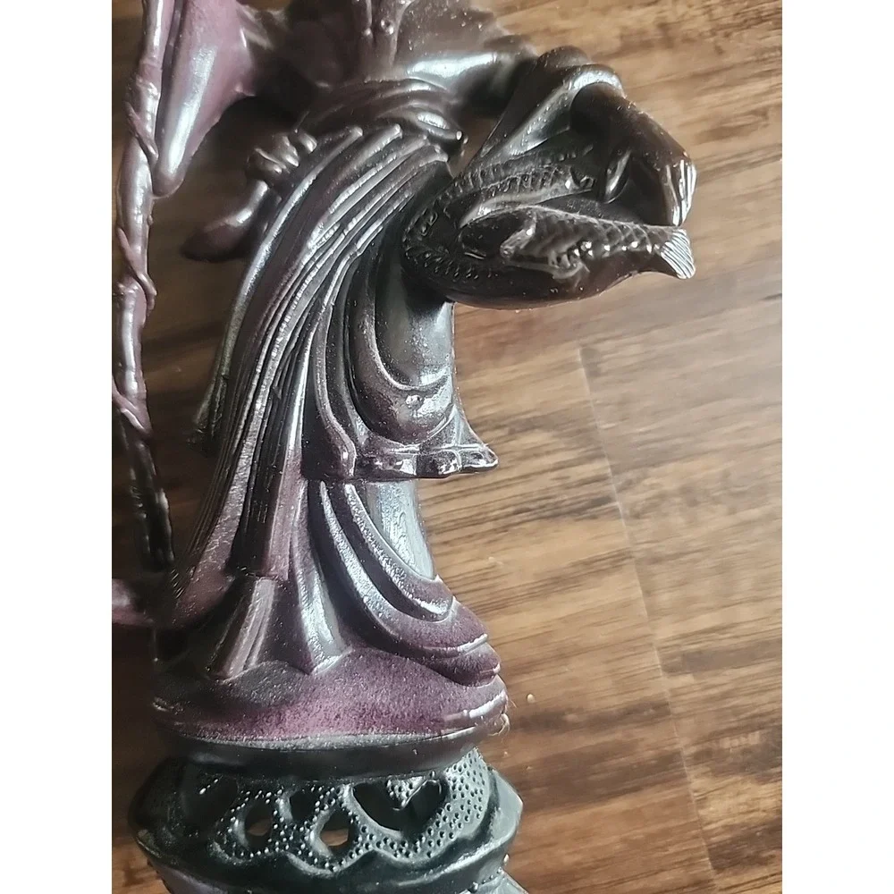 Geisha Girl Figurine holding Fish Bowl Faux-Wood Hong Kong Vintage 9